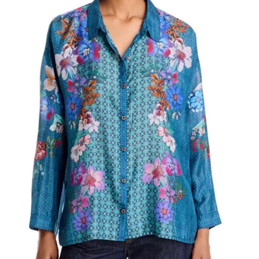 Johnny Was Silk Teal, Blue, Pink, Brown and Purple. XXL . NWT.